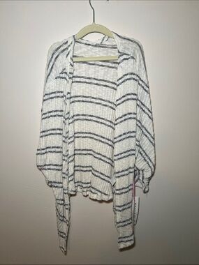 White Striped Open-Front Hayden Girls Cardigan Sweater
